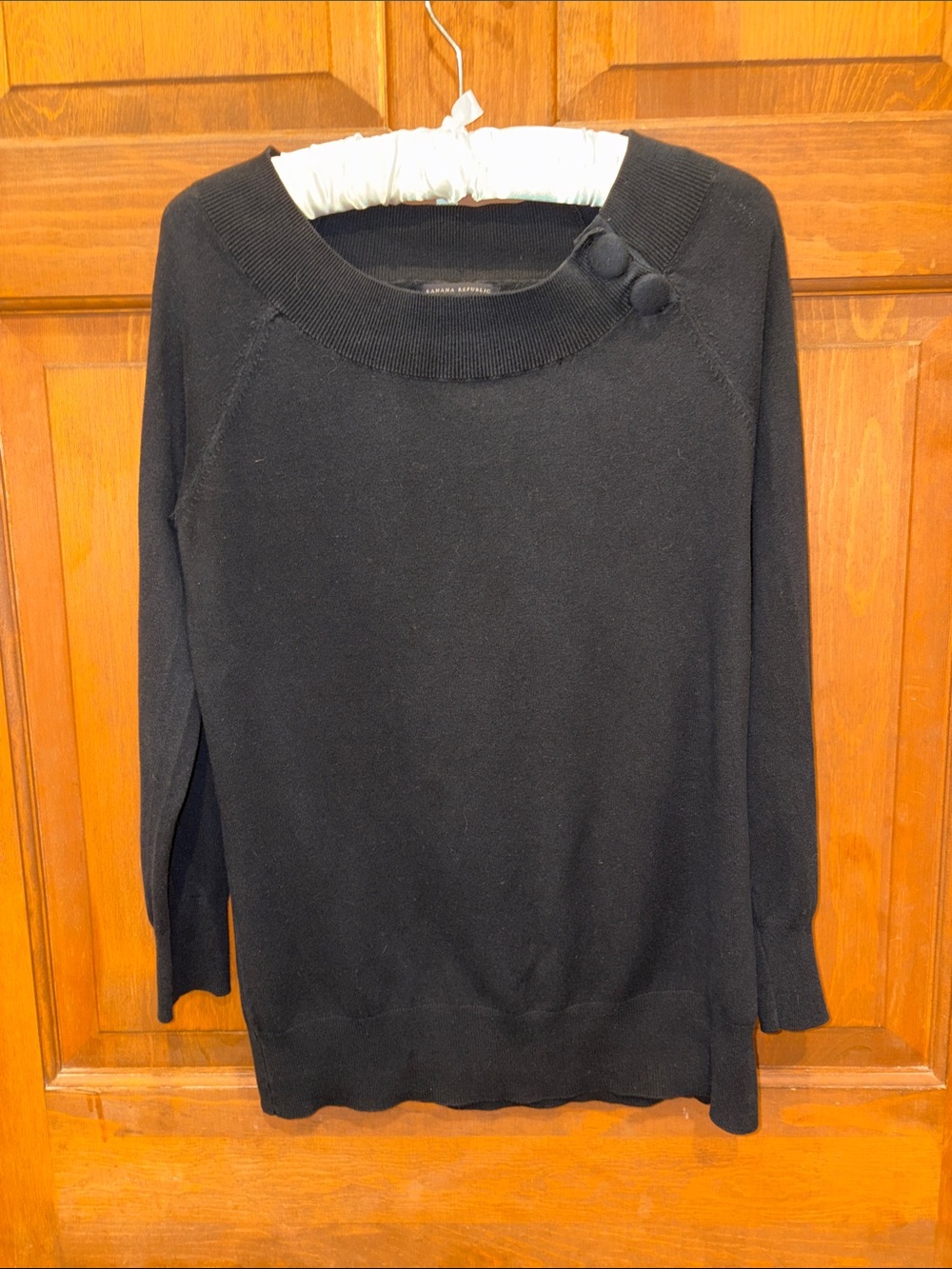 Banana Republic Black Crewneck Sweater with Shoulder Button Detail medium